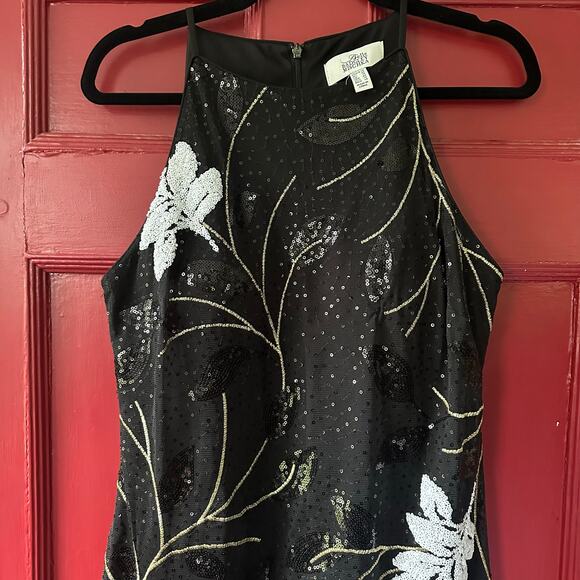 Belle Badgley Mischka Dress Gown Size 14 Black Sequin Wedding Formal Cocktail - Picture 7 of 14